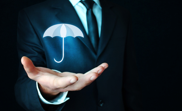 Man holding umbrella. Protection concept.