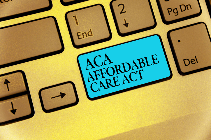 Word writing text Aca Affordable Care Act. Business concept for providing cheap treatment to patient several places Keyboard blue key Intention create computer computing reflection document