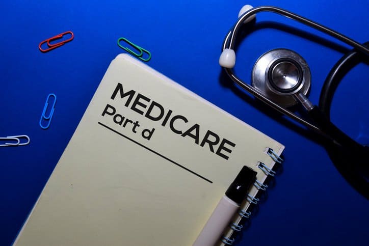 Medicare Part d write on book isolated on wooden table. Medical or Finance concept